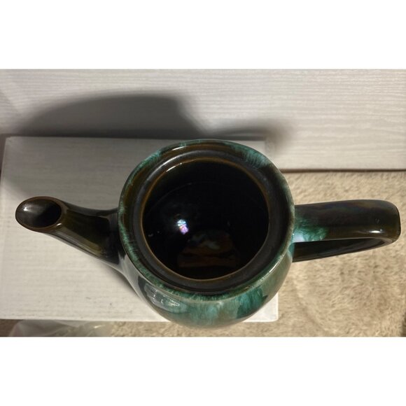 Vintage Blue Mountain Pottery Teapot Green Drip Glaze Ceramic With Lid 6.25" Tal - Picture 5 of 8